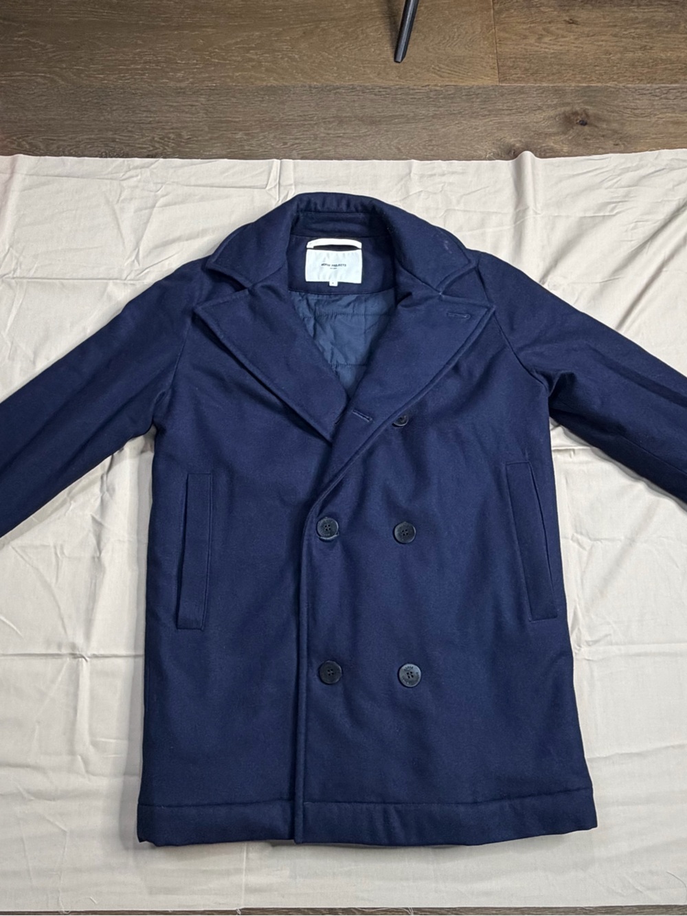 Norse Projects Birk Wool Pea Coat Men's Small Navy
